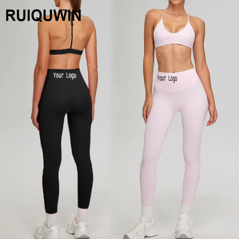RUIQUWIN Women's Gym Sportswear Yoga Set Breathable High Waist Leggings & Bra Solid Pattern Workout Wear Fitness Suit