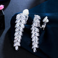 Sparkly Leaf Shape Non Piercing Ear Jewelry CZ Crystal Long Dangle Drop Women Party Clip on Earrings No Pierced Hole