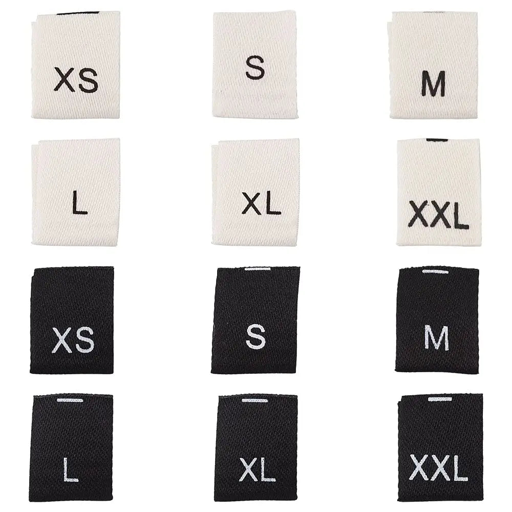 Wholesale Stock White Garment Size Label Black Woven Tag for Clothing