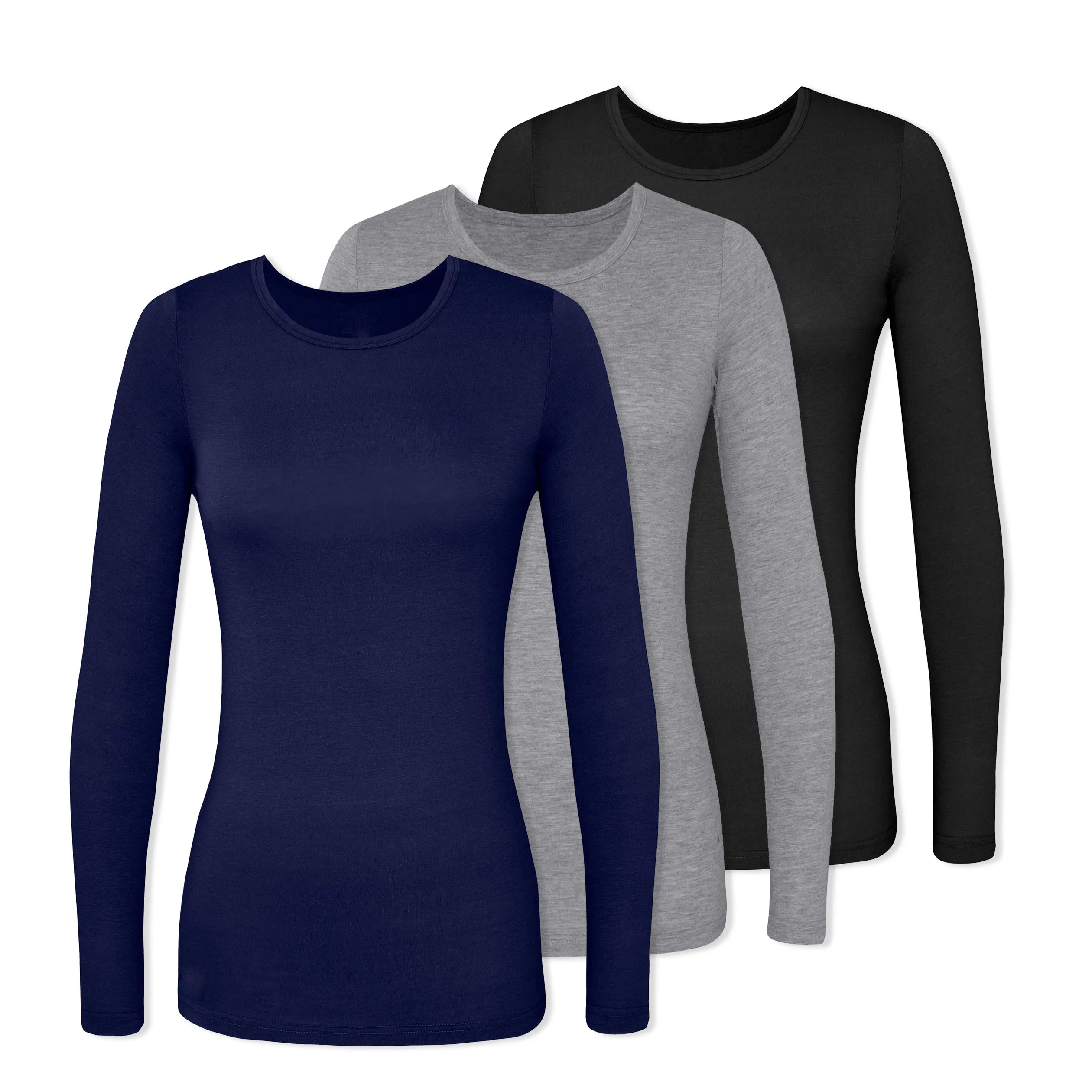 New Women's Hospital Scrubs Tops-Black Skinny Long Sleeve 100% Cotton Woven Solid Underscrubs Inner Wear Under Scrub