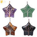 CSJA Wholesale Copper Wire Wrapped Life Tree Natural Stone Star Crystal Pendants Jewelry for Women H022