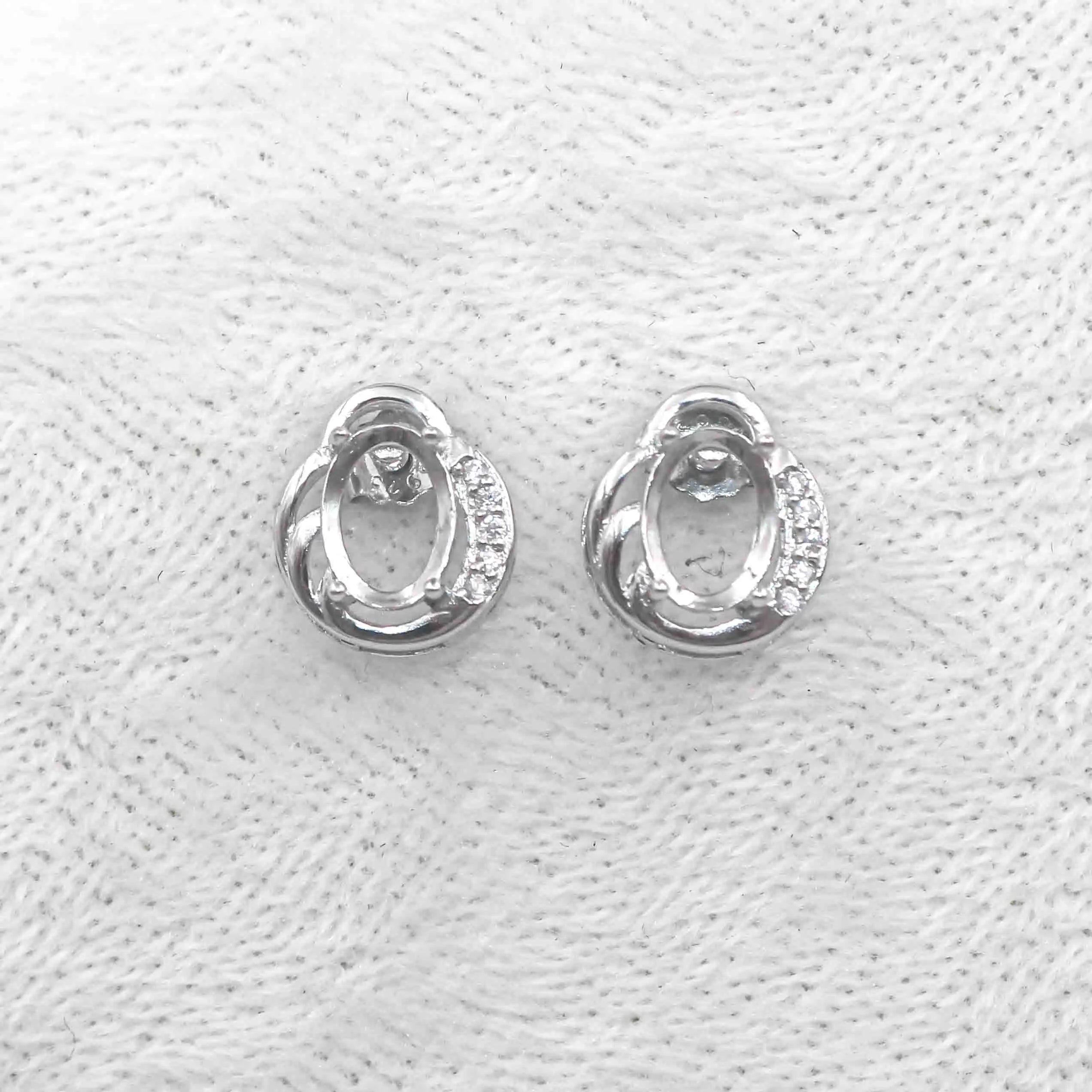 Sterling Silver 5*7mm Semi Mount Stud Earrings Empty Support Blank Claws Setting S925 Base Without Center Stone for DIY Inlay