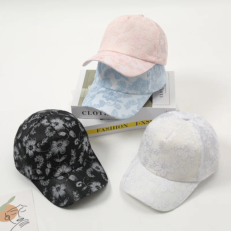 Summer Women Mesh Breathable Baseball Cap Lace Flower Lace Hat