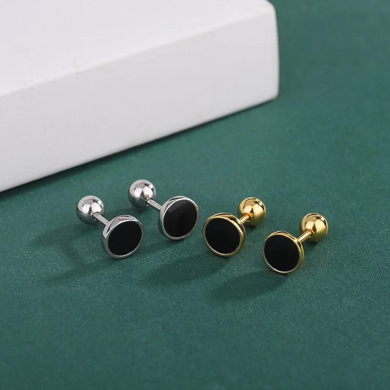 Personality Exquisite Black Round Earrings S925 Sterling Silver Gold Plated Fashion Jewelry Women's Party Earrings