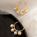Elegant Real 18K Gold Plated Rhinestone Round Hoop Earrings Pearl Women Fashion Faux Cluster Pearl Drop Earrings