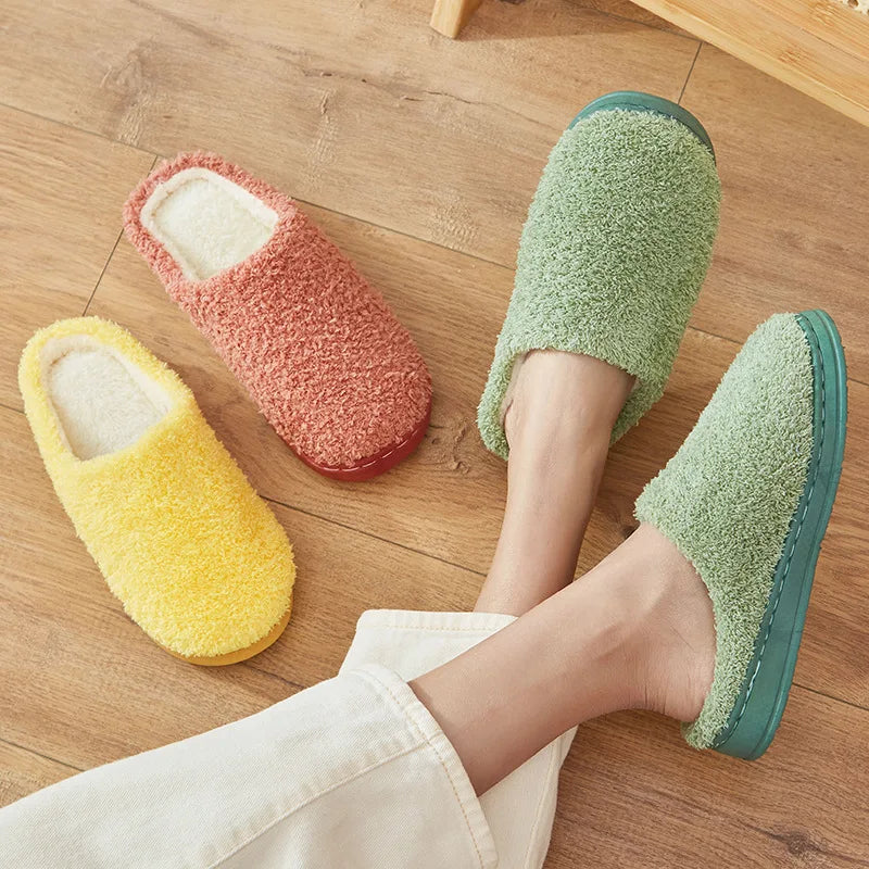 Solid Color Warm Home slippers Men's and Women's Indoor Winter Plush slippers