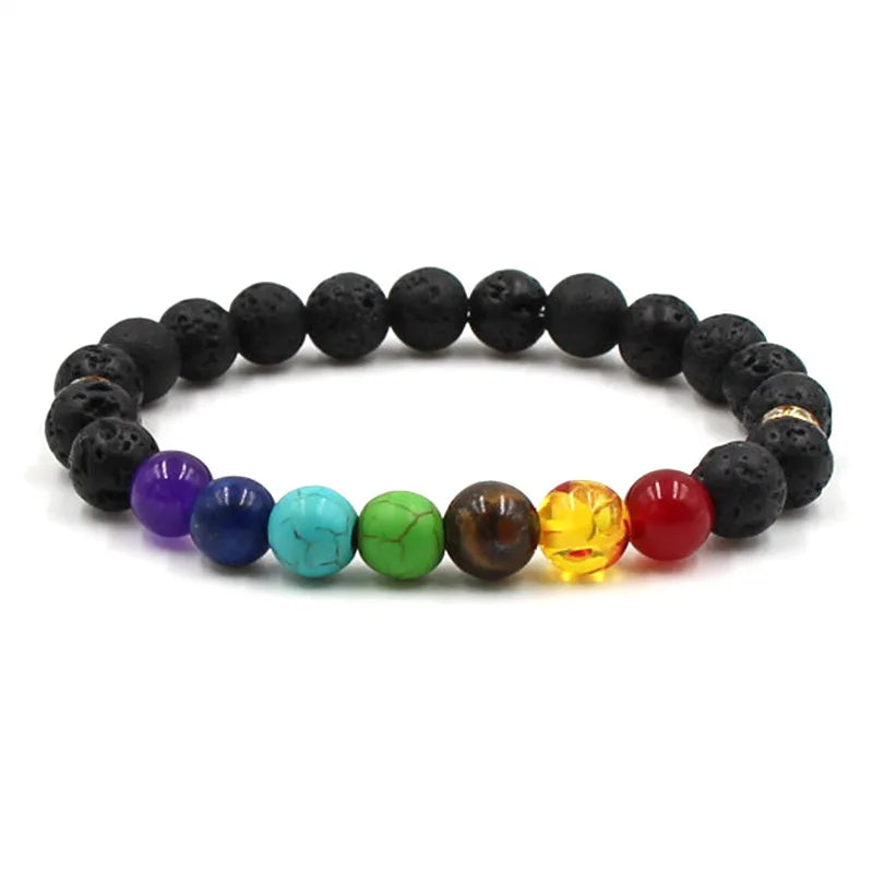 Factory Wholesale Colorful Chakra Stone Onyx Bracelet Amethyst Elastic Beaded Bracelet Jewelry