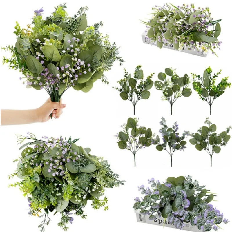 12Pcs Mixed Eucalyptus Leaves Stems with 6 Kinds Greenery Stem Silver Dollar Leaves for DIY Bride Bouquets Wedding Floral Decor