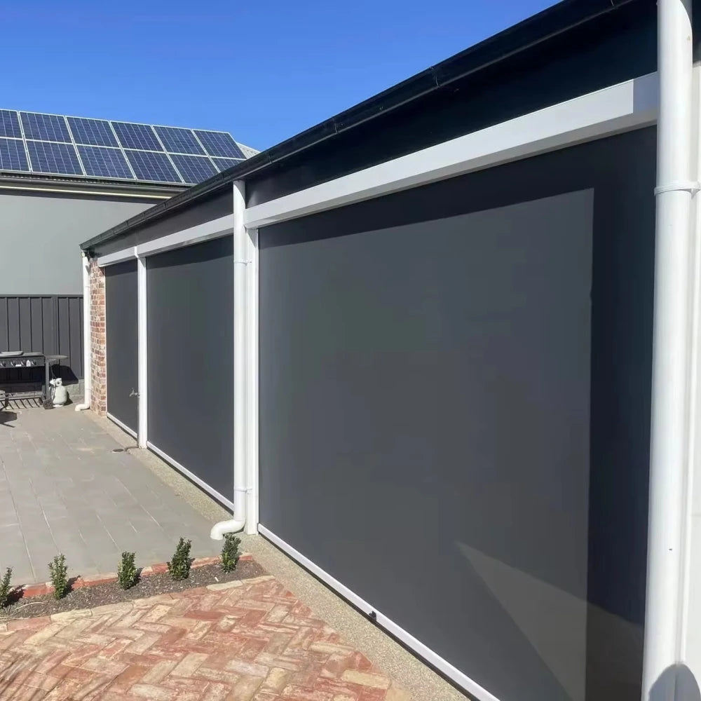 Factory Supplied Smart Motorized Pergola Balcony Sun Shades Fireproof Zip Track Windproof Waterproof Roller Automatic Blackout