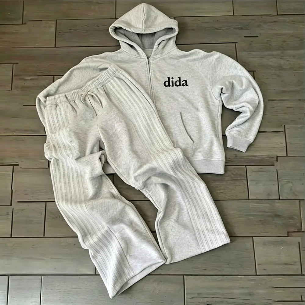 Wholesale High Quality 100% Cotton Logo Applique Embroidered Winter Breathable Men's Flared Sweatpants Hoodie Set Sweatsuit