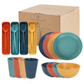 16 Pieces Set Reusable Kitchen Plastic Dinner Plates Cereal Bowls Cups Dishes Travel Camping Cutlery Set Dinnerware Set