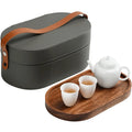 Portable Luxury Business Gift Souvenir Icy Jade Ceramic Travel Tea Set with One Pot Two Cups Tea Tray-for Drinkware