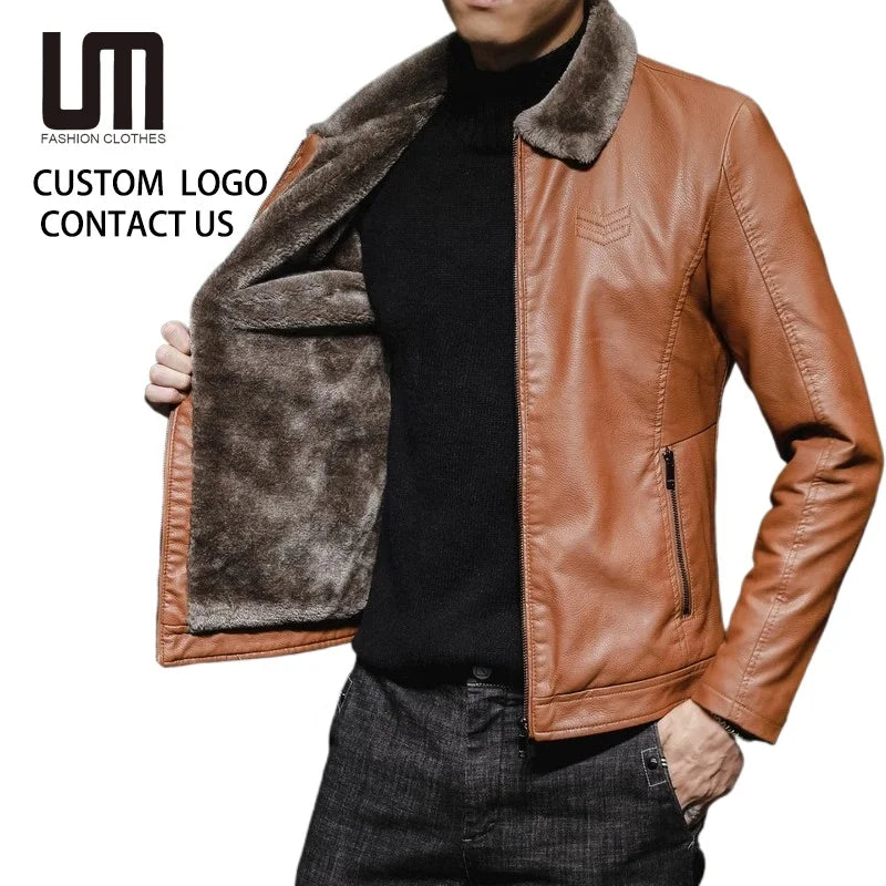 Hot Selling 2025 New Thick PU Leather Jacket - Winter Warm Faux Fur Collar Coat Windproof Business Casual Jacket for Men