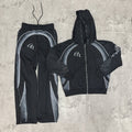 US Free Tax Manufacturer Double Waisted Baggy Stacked Pants Sweat Suit Y2k Zip up Rhinestone Flare Sweatpants and Hoodie Set