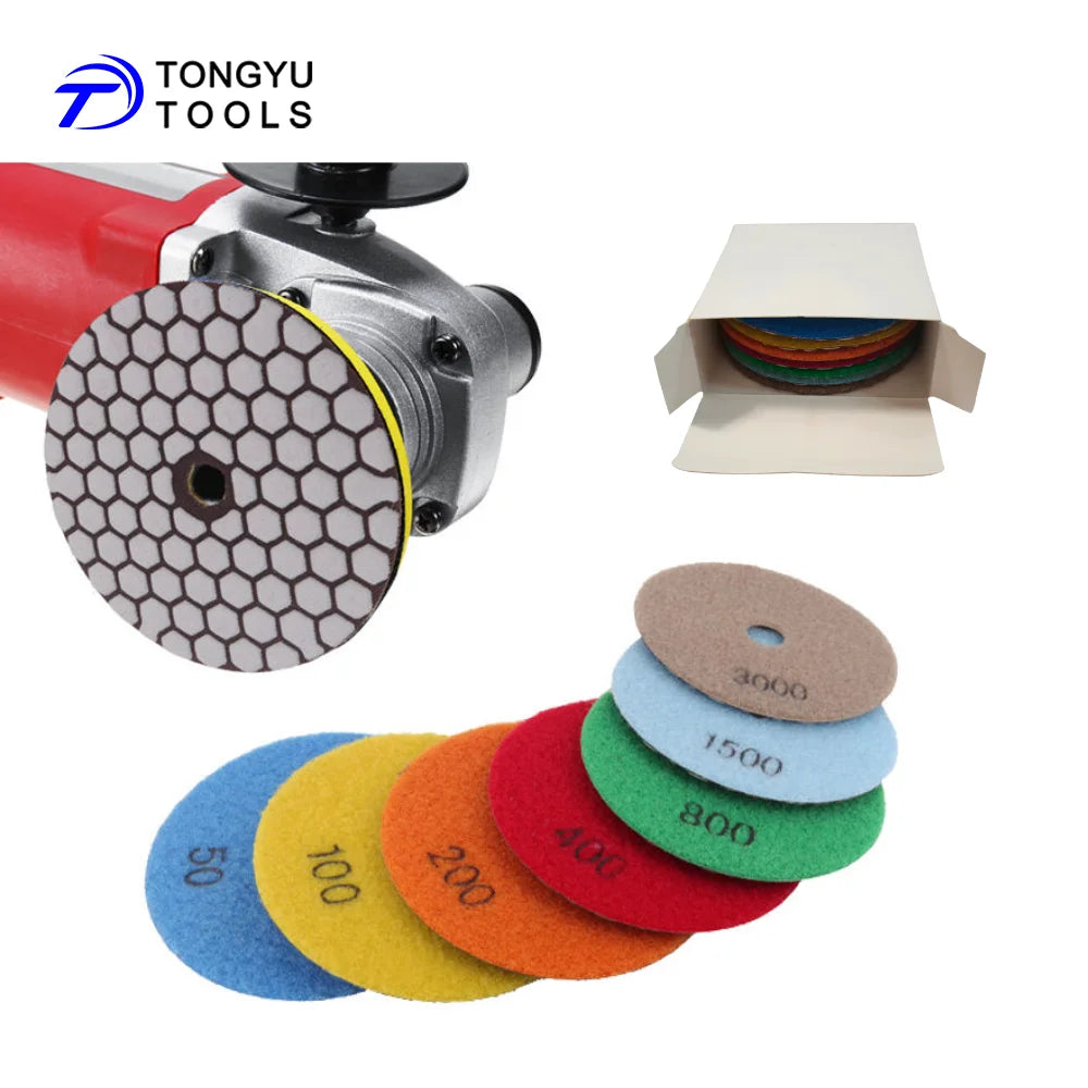 7 Pcs 4 Inch Dry Use Diamond Polishing Pads Set Grit 50 to 3000 for Granite Concrete Marble Stone and Tile Polishing