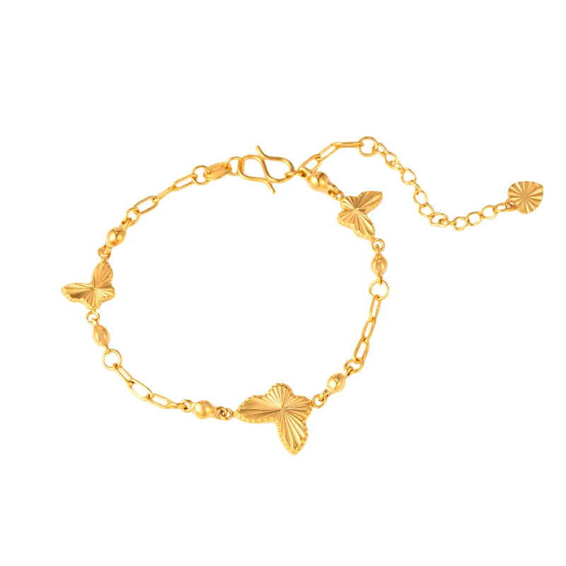 Sweet Butterfly Charm Bracelet 18K Gold Plated Stainless Steel Paperclip & Bead Chain Splice Dainty Jewelry for Women