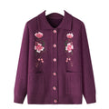 Autumn Vintage Floral Embroidery Cardigan Winter Thickened Padded Sweater for Middle-Aged Elderly Women Grandmothers Knit by Mom