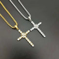 Luxury Full Diamond Stainless Steel Fashion Religious Jewelry 18k Fine Crystal Diamond Cross Necklace for Women Men