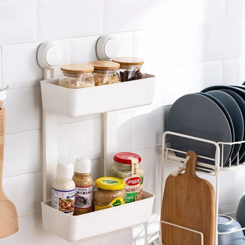No Drill Adjustable Hanging Reusable Double Layers Spice Storage Holders Rack Basket Shower Caddy for Kitchen Storage Organizer