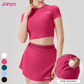 Janya 2025 New Athletic Clothing Women's Gym Fitness 2 Piece Set High Neck Crop Top & 2 in 1 Tennis Skirt Yoga Sets for Adults