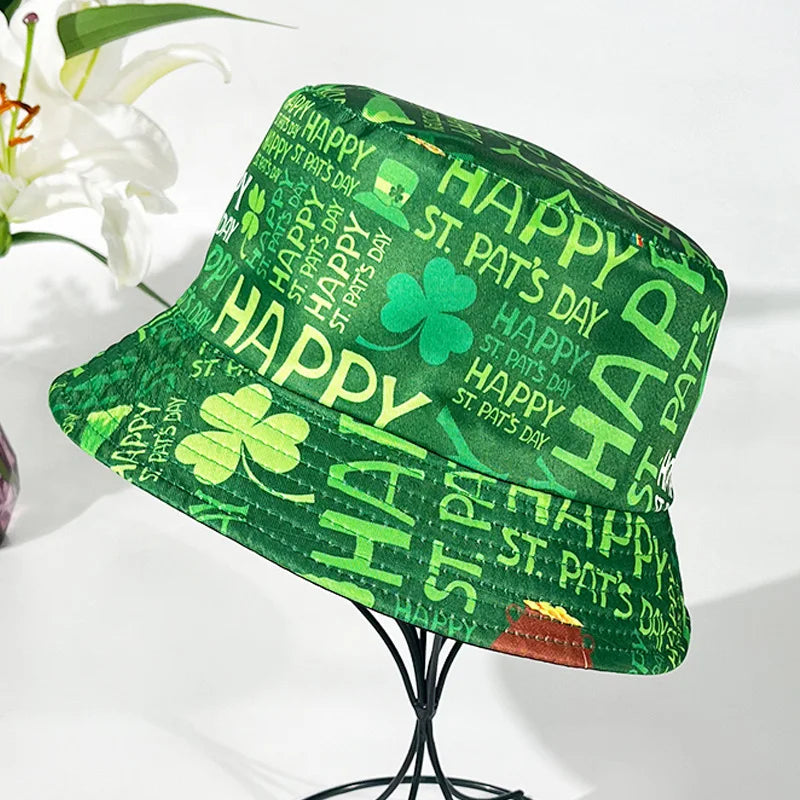 Women's Double-Sided Green 4 Leaf Clover Bucket Hat for Spring Summer St. Patrick's Day Fisherman Style Casual Scene Appropriate
