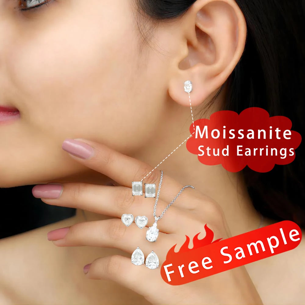 Trendy Classic Women Fine Earrings 925 Sterling Silver 1 Ct 2 Cts 4 Cts Fancy Stud Moissanite Earrings with GRA Certificate