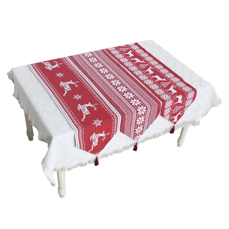 Natural Style Merry Christmas Embroidered Table Runner