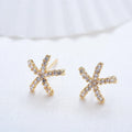 Summer Ocean Beach Jewelry 18K Real Gold Full Rhinestone Crystal Starfish Stud Earrings W/Ring