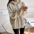 Women's Autumn and Winter New Twists Sweater Hooded Thickened Knitwear Warm Loose Thin Sweater
