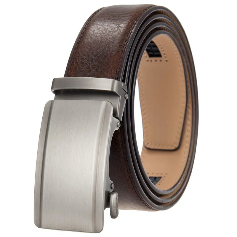Fashion Men's Automatic Buckle Belt Genuine Leather Belts for Men Ratchet Belt Waistband Custom LOGO OEM LQbelt Factory