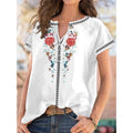 Summer Women's Casual Breathable Comfortable Flower Pattern Short Sleeve V-Neck Floral Printed Tops Light Weight