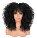 FUJAI 16Inch Curly Wigs for Black Women Black Afro Bomb Curly Wig with Bangs Synthetic Fiber Glueless Kinky Curly Hair