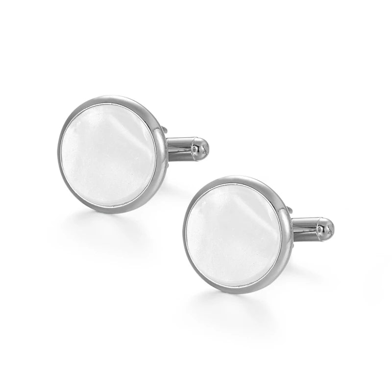 Daili High Quality DIY Round Brass Silver White Pearl Shell Cufflinks for Men for Weddings Parties and Gifts