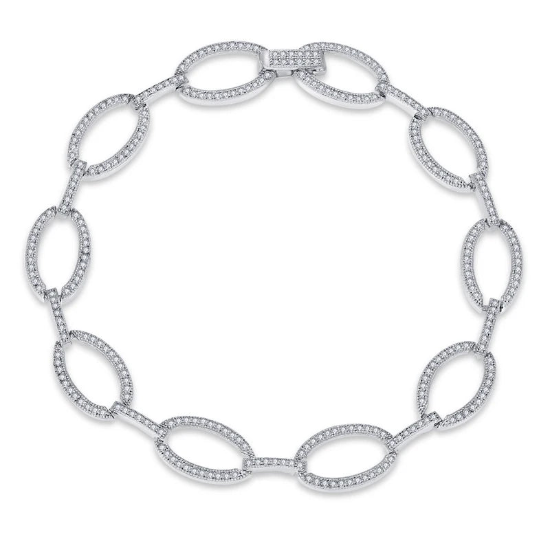 Custom 925 Sterling Silver CZ Oval Link Chain Bracelet for Women