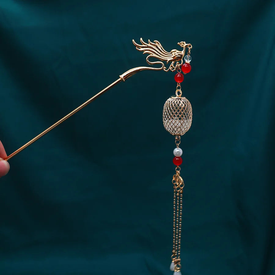 Chinese Ancient Style Romantic Crystal Dragon Decor Chopstick Hair Stick for Women Vintage Hanfu Pink Crystal Charm Hairpin