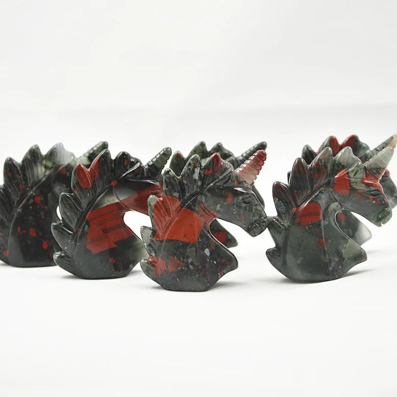 Huiying 50*45*20mm animal carvings African Blood Stone crystal jade horse unicorn Carving Sculptures