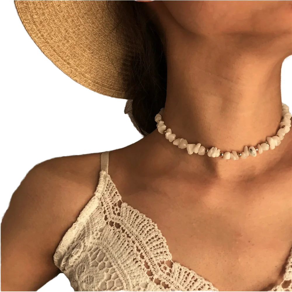 Bohemian Style Handmade Natural Crystal Choker Necklace for Women Geometric Beaded Healing Raw Stone Colorful Jewelry for Gifts