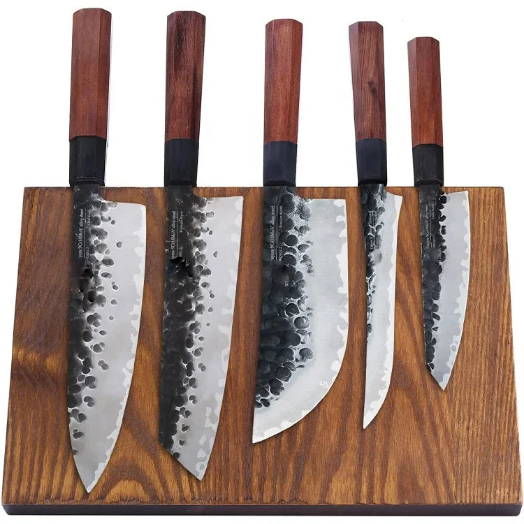 Japanese Chef Knife Set 3 Layer 9CR18MOV Stainless Steel W/octagon Handle and Block Wooden Holder for 4Piece Kitchen Knife Set