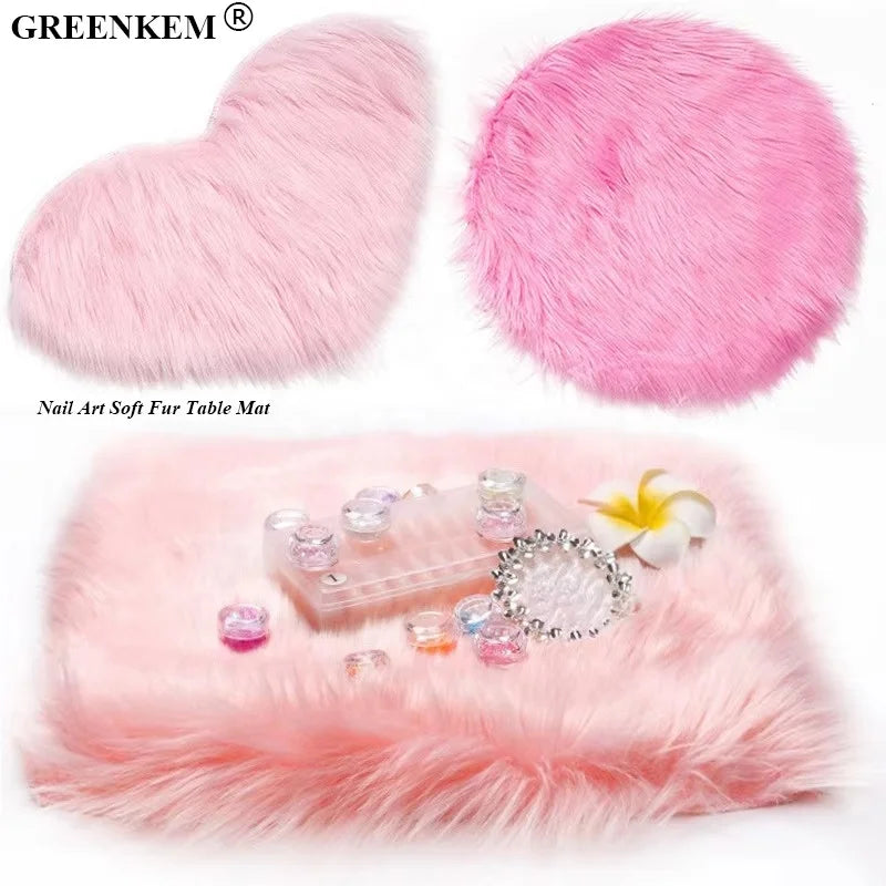 GREENKEM Nail Art Soft Fur Table Mat Salon Manicure Practice Cushion Foldable Washable Hand Rest Pad Nail Table Mat