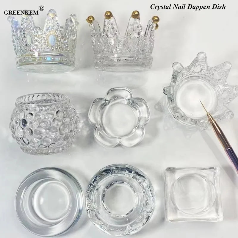 GREENKEM Powder Liquid Bowl Cup Holder  Equipment Crown Crystal Glass Nail Cup Nail Dappen Dish