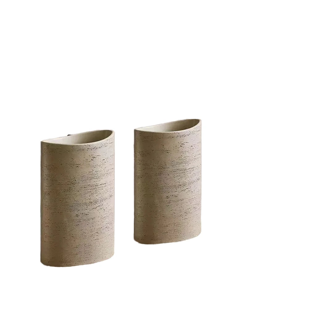 Cream White Unfilled Travertine Column-mounted Oval Freestanding Wash Basin with Customization