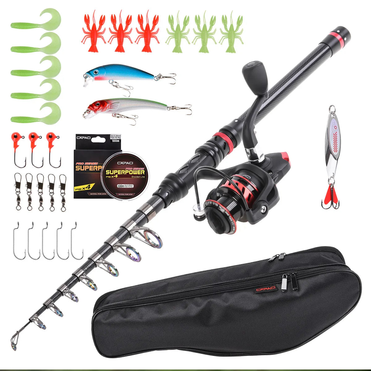 Topline Fish Farming Complete Starter Spinning Fishing Rod Combo Set Fishing Pole Combos With Lures