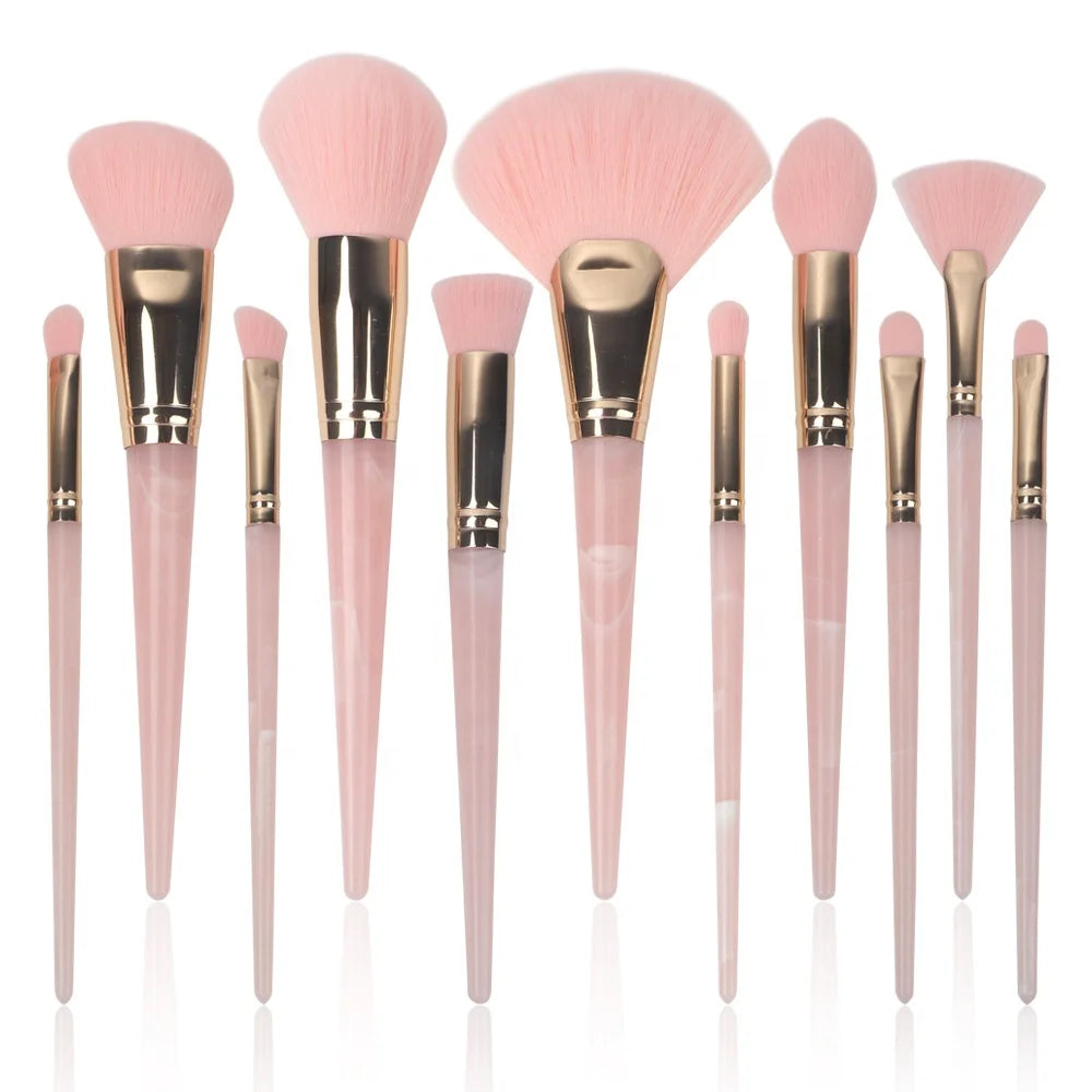 Manufacturer Luxury Fan 11pc Eye Face Premium Cruelty Free Synthetic Marble Vegan Pink Custom Makeup Brush Set