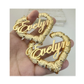 Custom Hoops Name Earrings Gold Plated Personalized Big Size Stainless Steel Heart Bamboo Earrings Wholesale