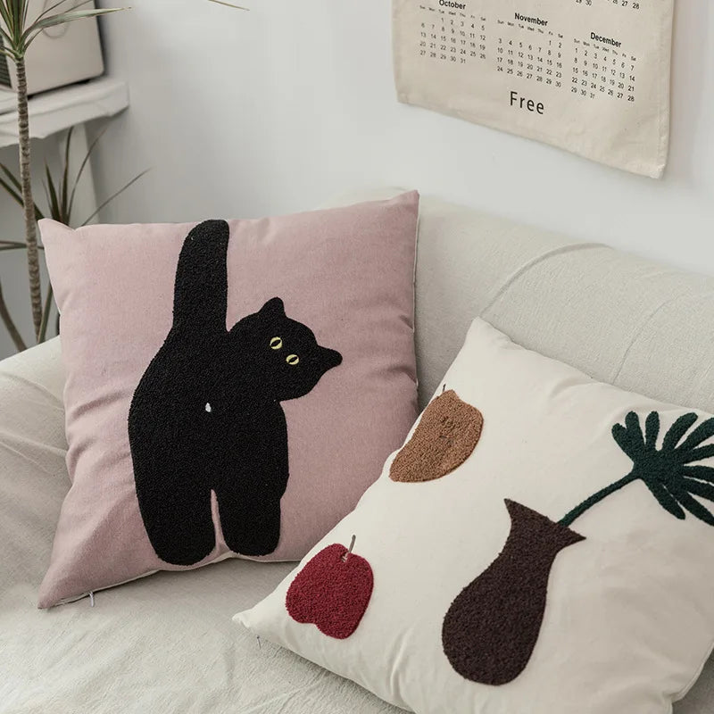 Ins Cat Pillow Three-Dimensional Embroidery Decorative Pillowcase Sofa Home and Decoration Cushions Living Room Pillow Cover