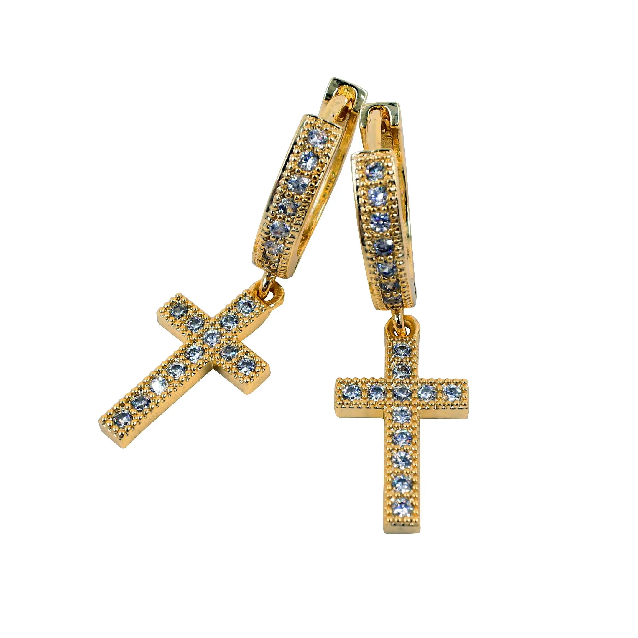 Hip Hop Fashion Huggies Earrings Trend 2022 Gold Fill Pave White Clear Cubic Zircon Popular Men Cross Earring Jewelry Gift