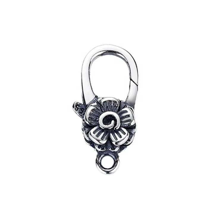 18mm Big Large Flower Shape Lobster Clasp Oxidized Sterling Silver Chain Lock for Woman Necklace Bracelet Jewelry