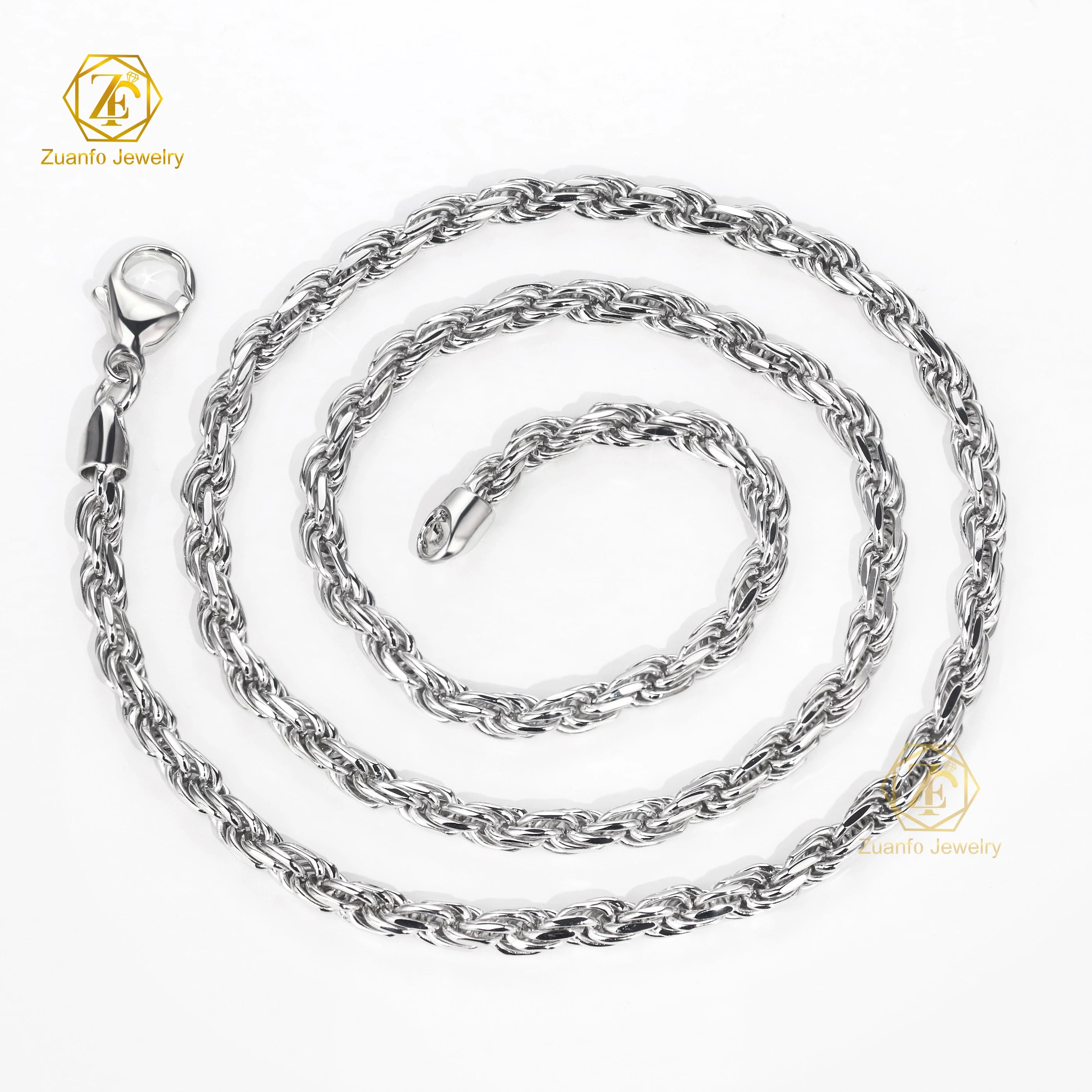 Fashion Iced Out Man Jewelry Hip Hop 925 Silver Solid Rhodium Gold Plated 3mm Sterling Silver Rope Chain Necklace