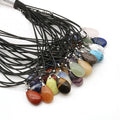Natural Water Drop Flat Stone Pendant Braided Rope Necklace