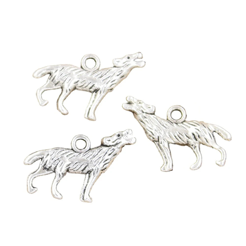 Charms Howling Wolf 26x20mm Antique Silver Color Pendants Making DIY Handmade Tibetan Finding Jewelry
